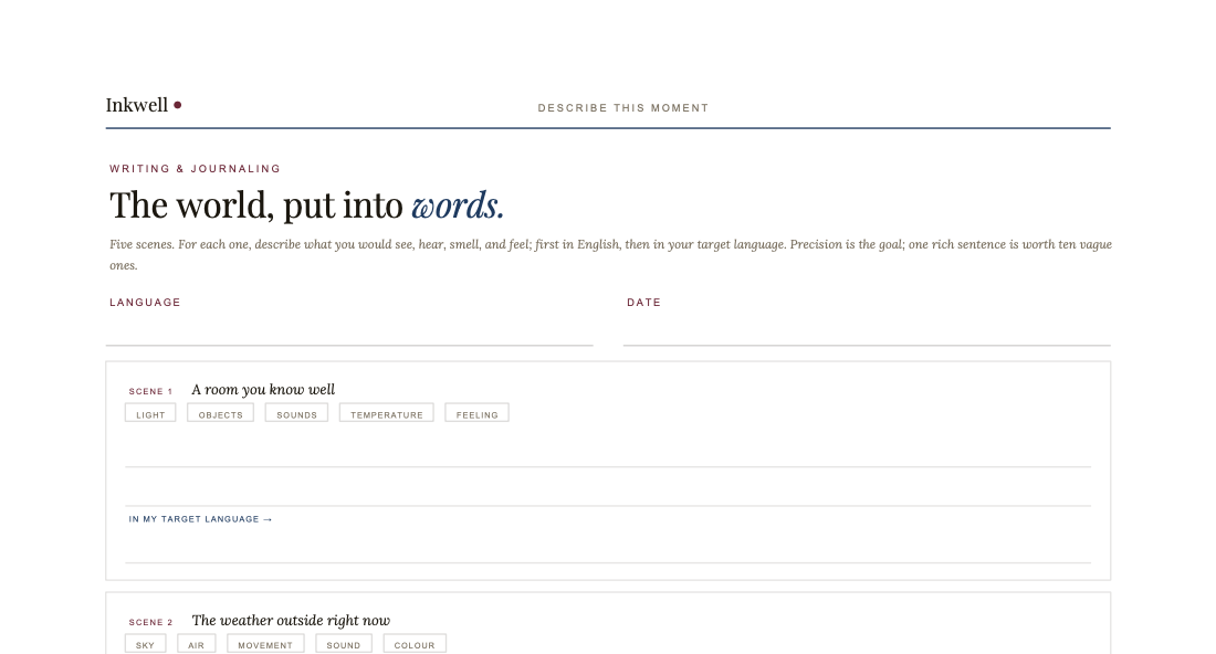 Describe the Moment: A Five-Senses Language Worksheet