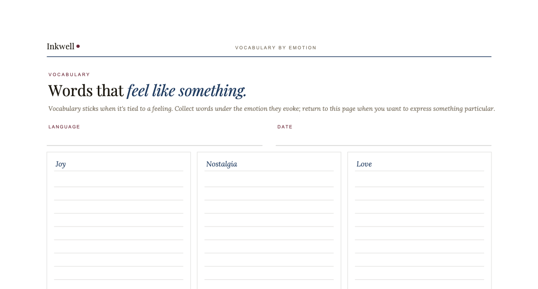 Vocabulary by Emotion: Word List for Language Learners