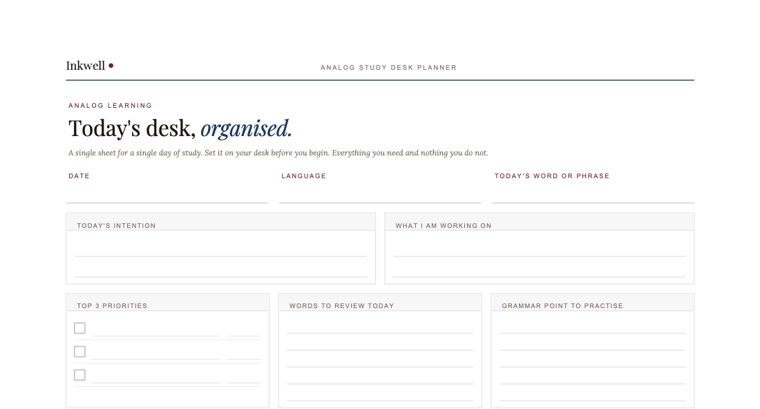 Analog Study Desk Planner