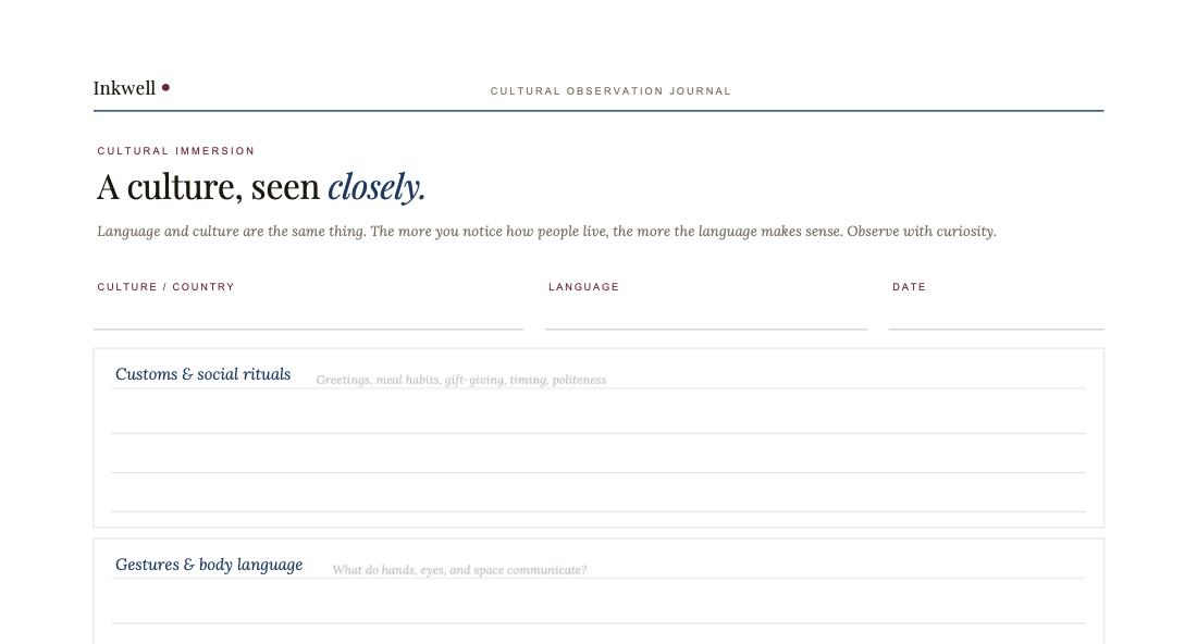 Cultural Observation Journal: A Guided Noticing Worksheet